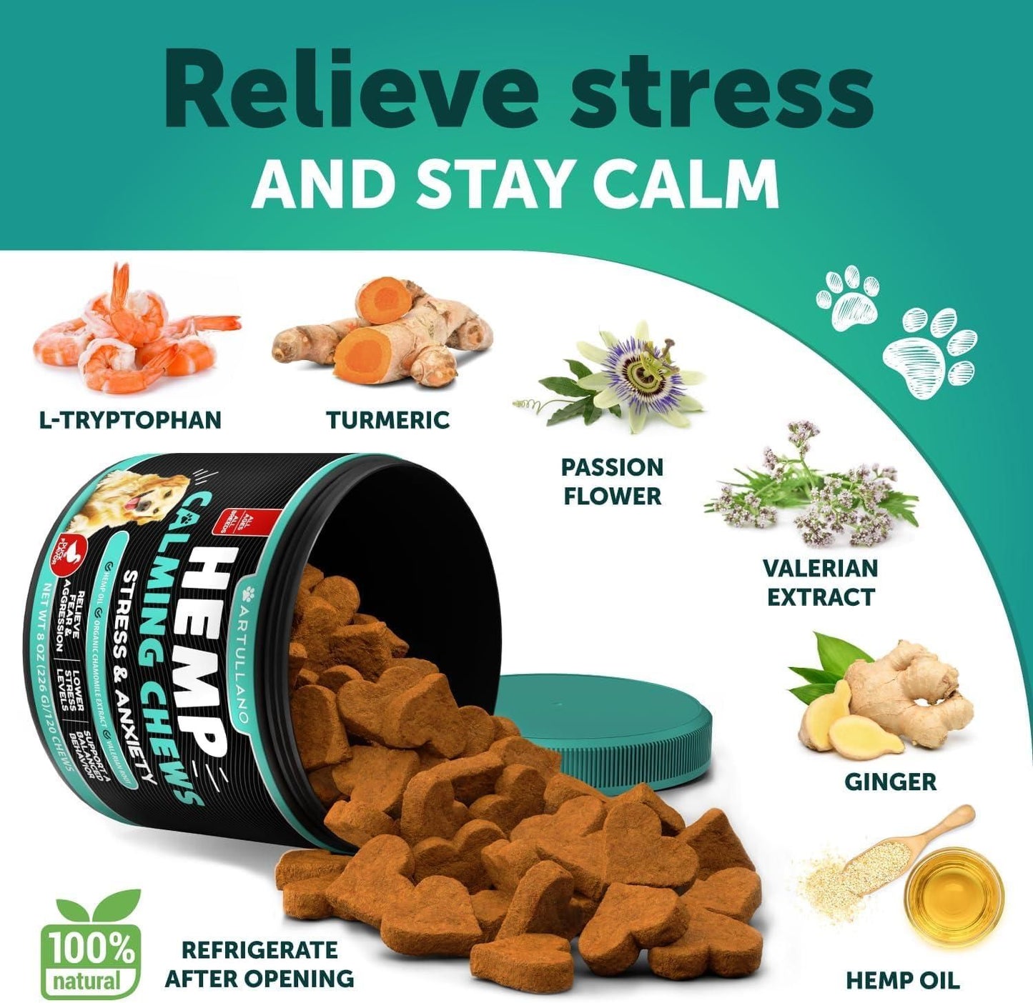 Hemp Calming Chews for Dogs with Turmeric, Valerian & Ginger