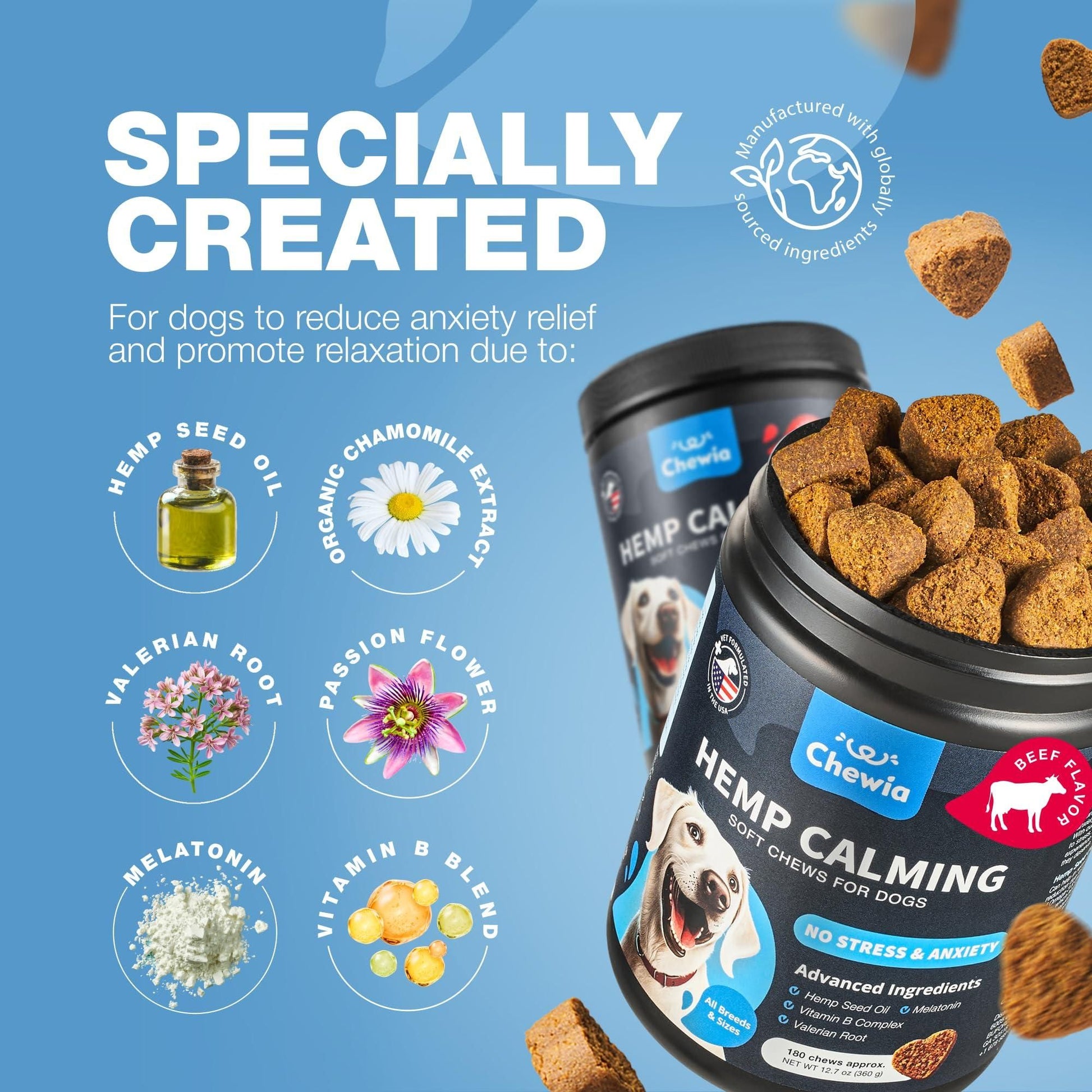 Hemp Calming Chews for Dogs with L-Theanine & Chamomile