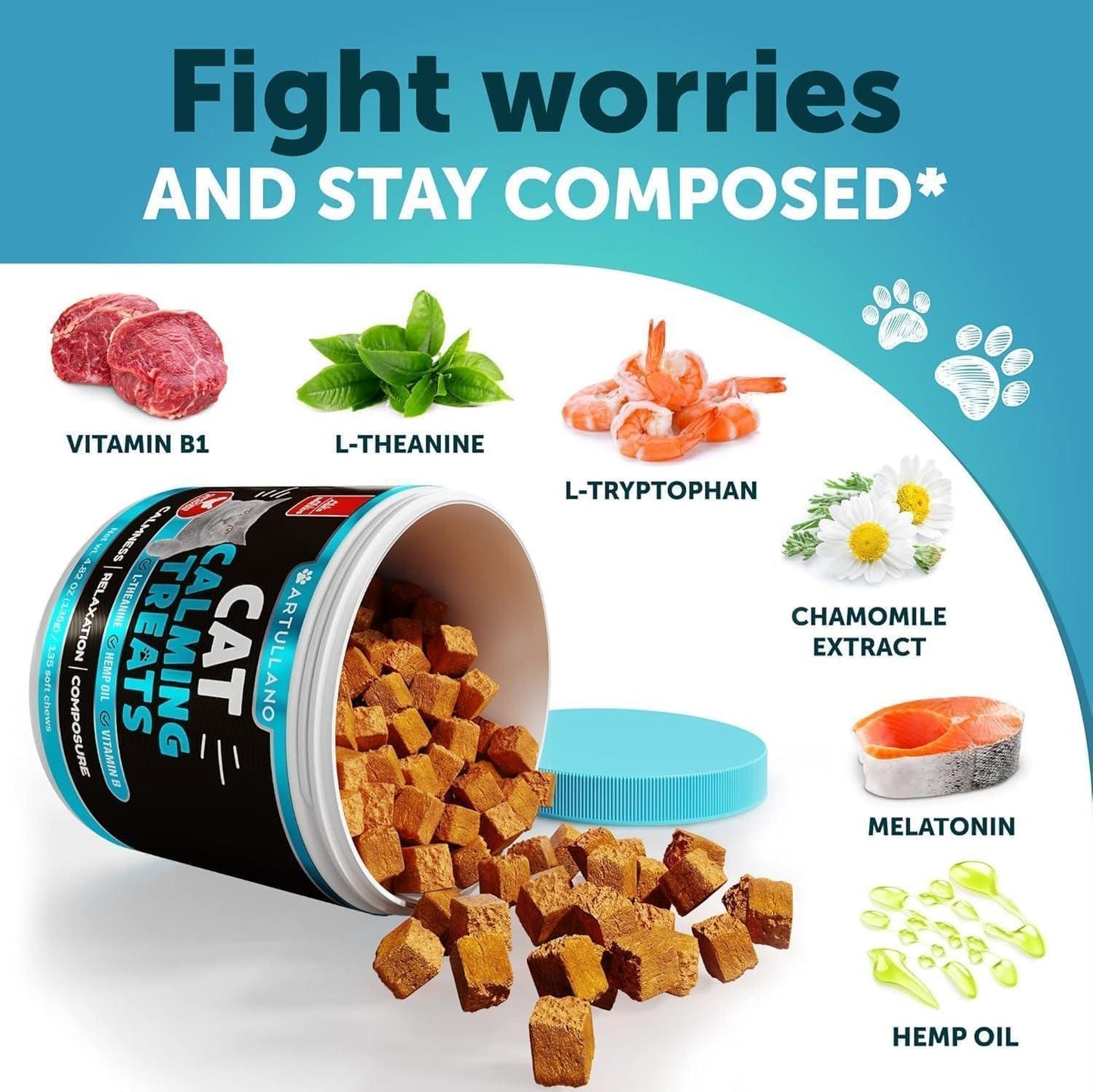 Hemp Calming Chews for Cats with Melatonin, 135 Soft Chews
