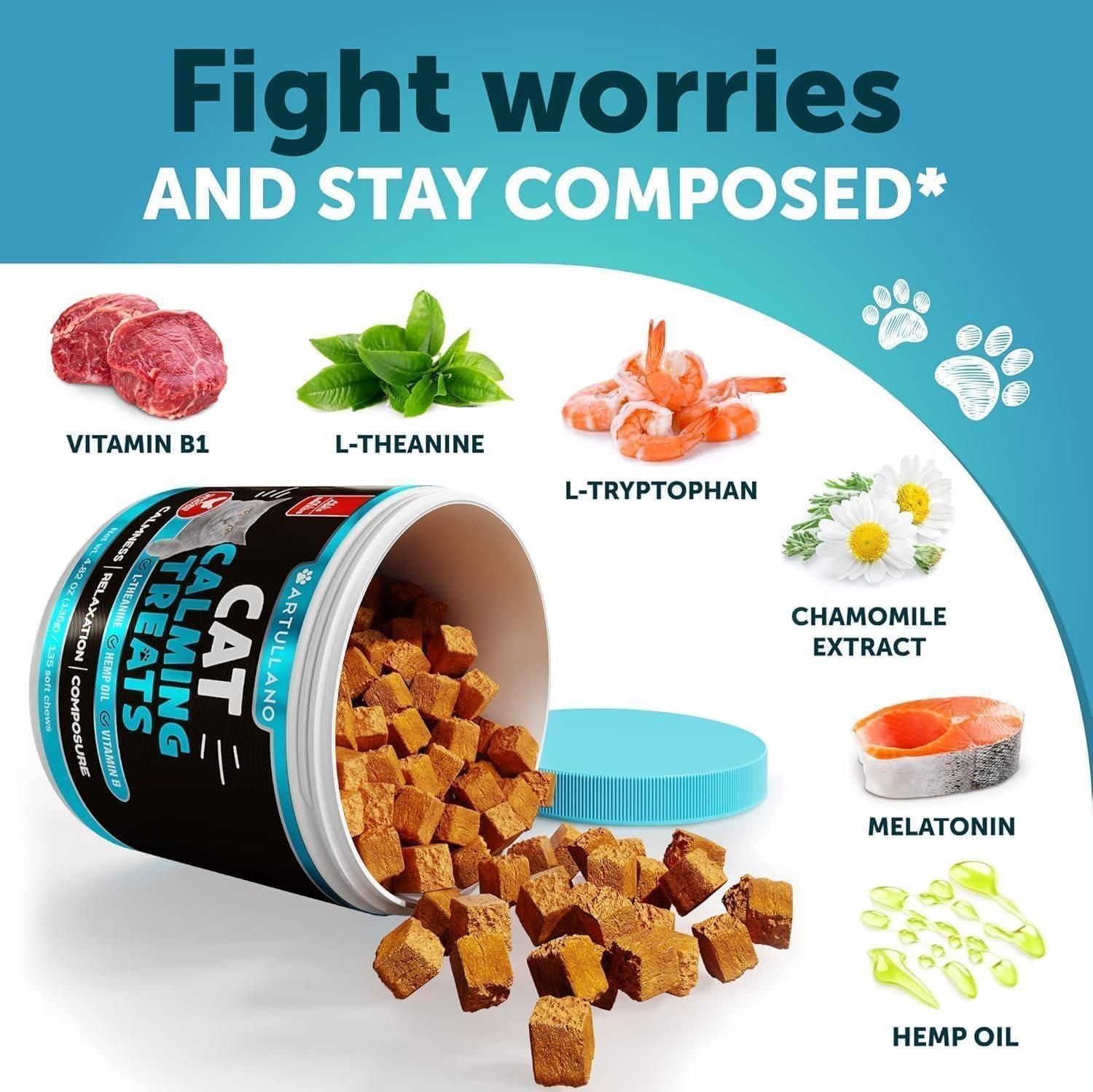 Hemp Calming Chews for Cats with Melatonin, 135 Soft Chews