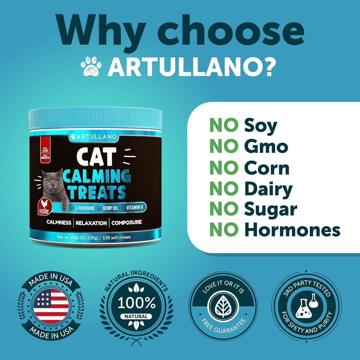 Hemp Calming Chews for Cats with Melatonin, 135 Soft Chews