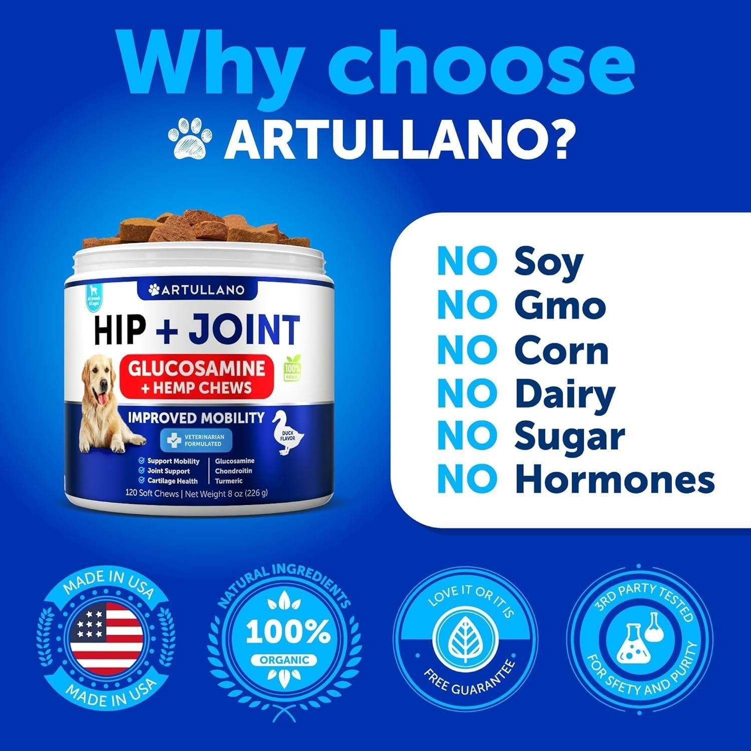 Hemp Hip & Joint Support Chews for Dogs with Glucosamine