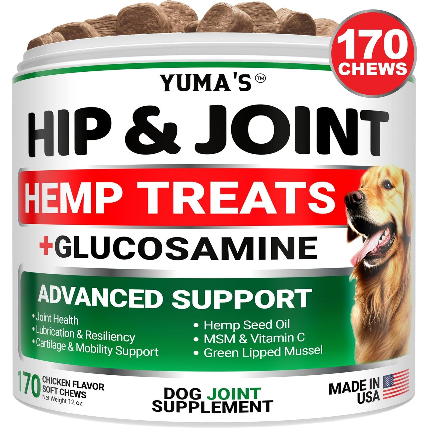 Advanced Hemp Hip & Joint Chews for Dogs, Glucosamine & MSM
