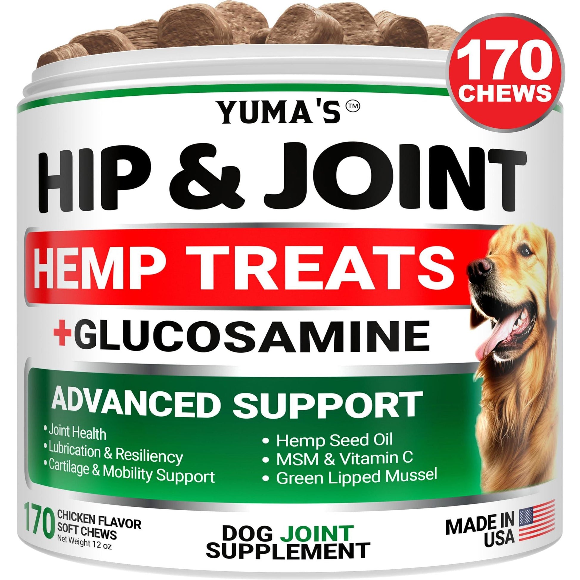 Advanced Hemp Hip & Joint Chews for Dogs, Glucosamine & MSM