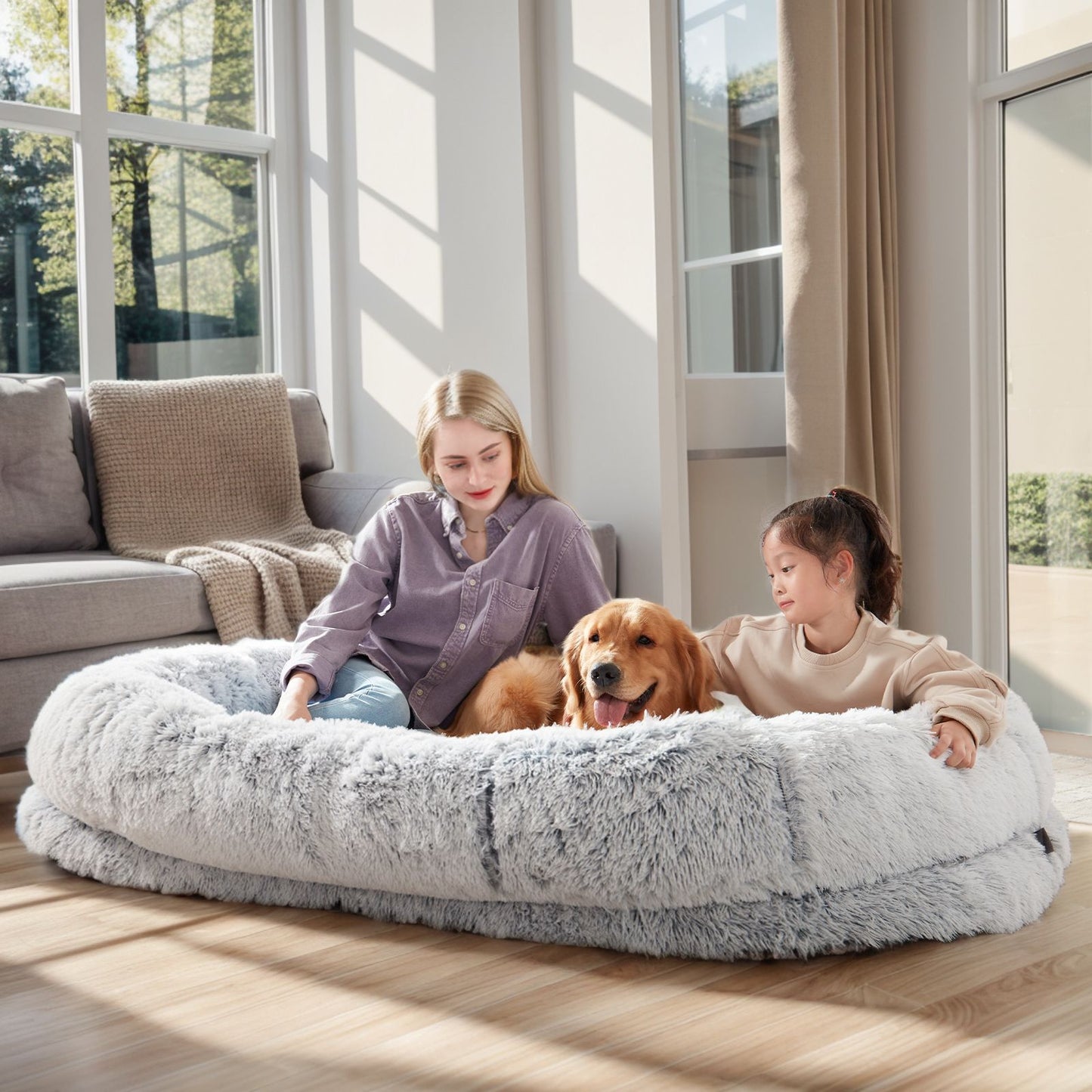 Human Dog Bed, Large Size Fits You and Pets, Washable Faux Fur Dog