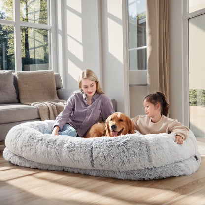 Human Dog Bed, Large Size Fits You and Pets, Washable Faux Fur Dog