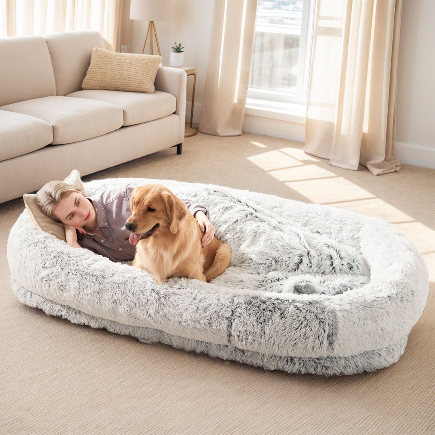 Human Dog Bed, Large Size Fits You and Pets, Washable Faux Fur Dog