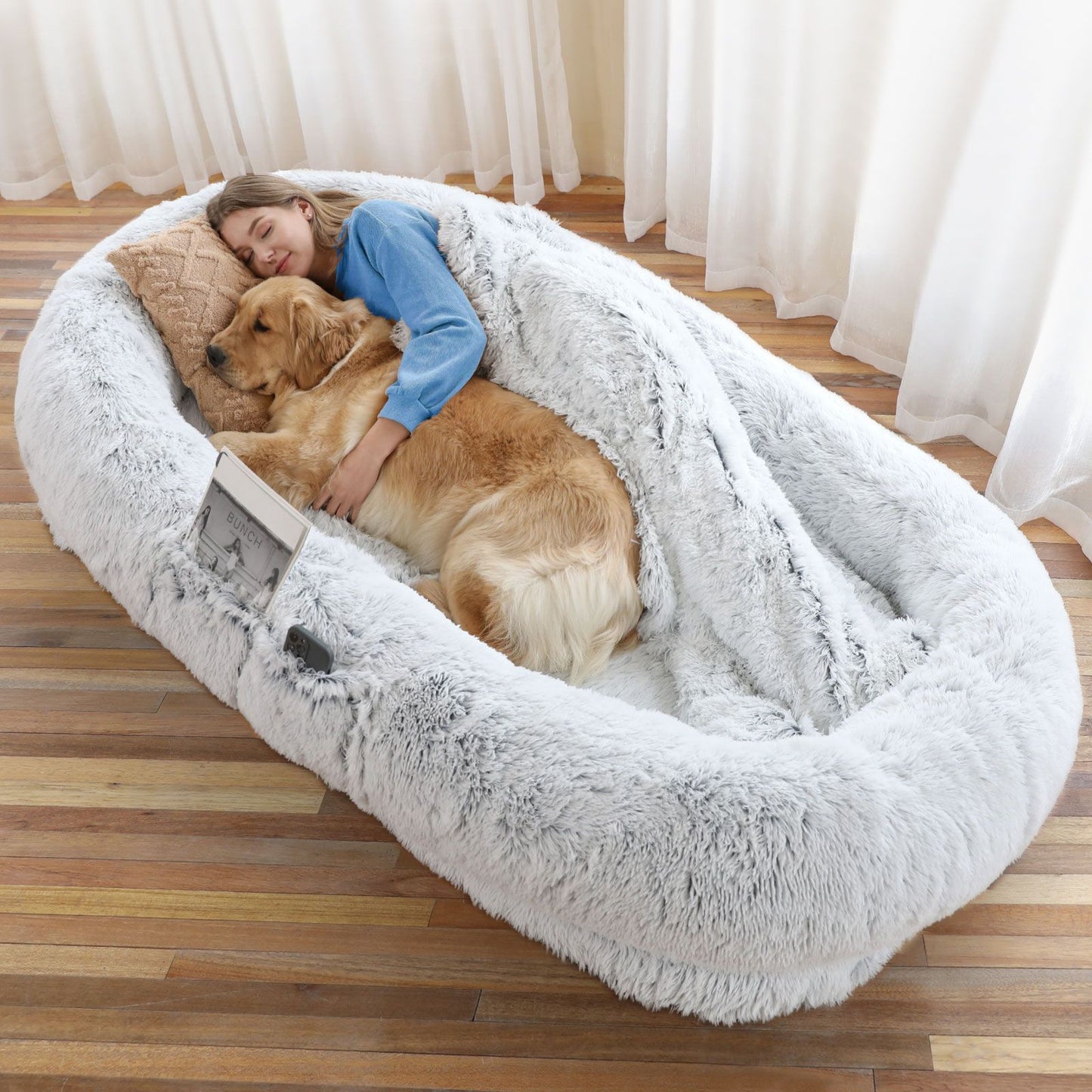Human Dog Bed, Large Size Fits You and Pets, Washable Faux Fur Dog