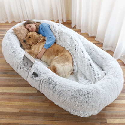 Human Dog Bed, Large Size Fits You and Pets, Washable Faux Fur Dog