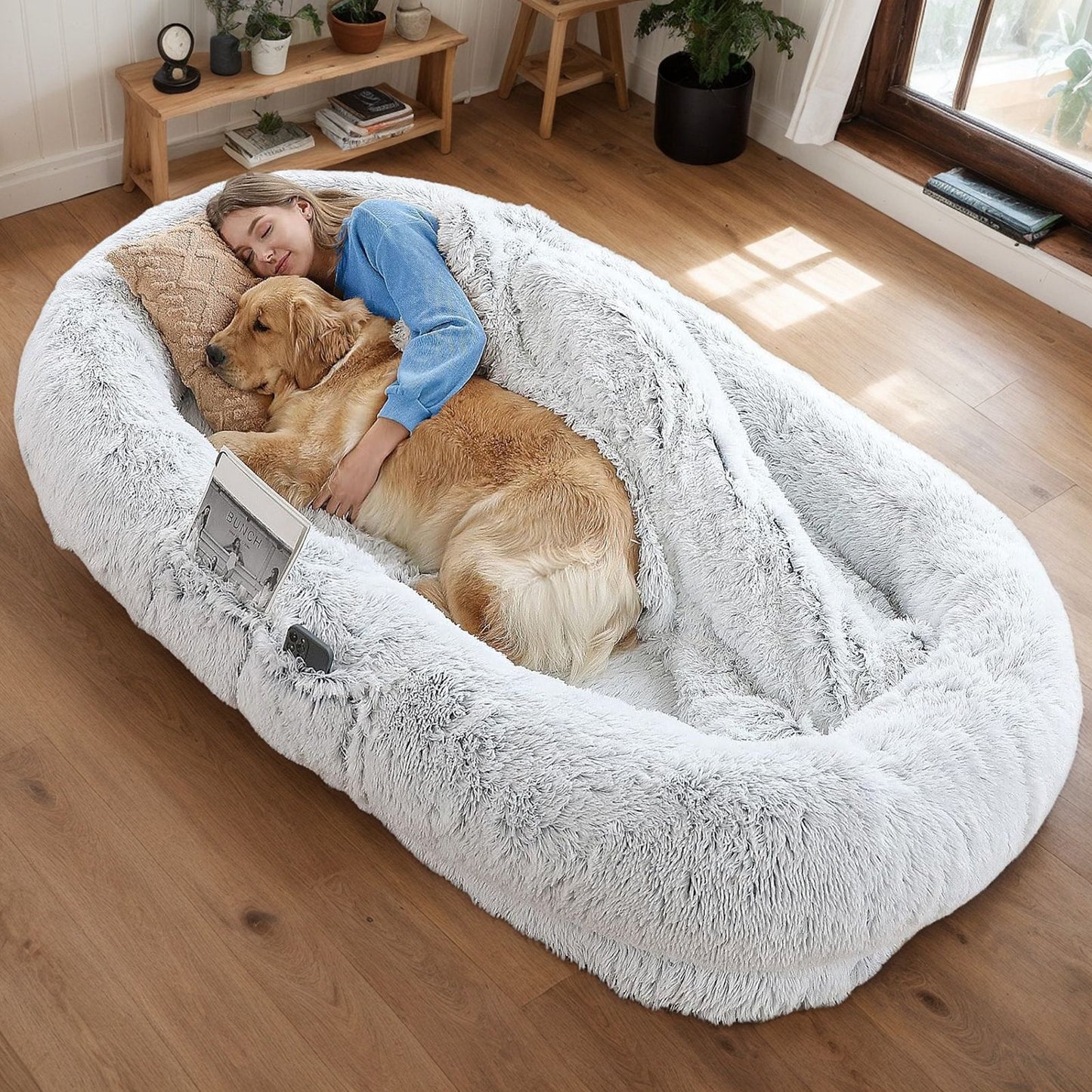 Human Dog Bed, Washable Faux Fur Dog Bed for People Doze Off