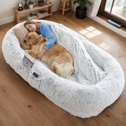 Human Dog Bed, Washable Faux Fur Dog Bed for People Doze Off