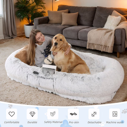Human Dog Bed, Washable Faux Fur Dog Bed for People Doze Off