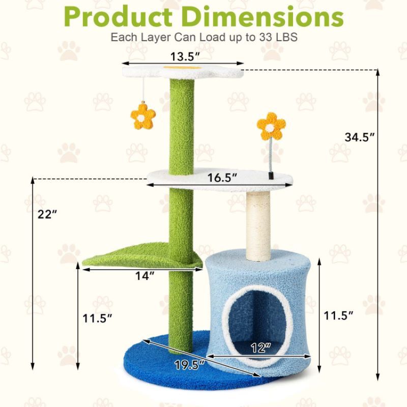 Indoor Cat Tower with Sisal Covered Scratching Posts