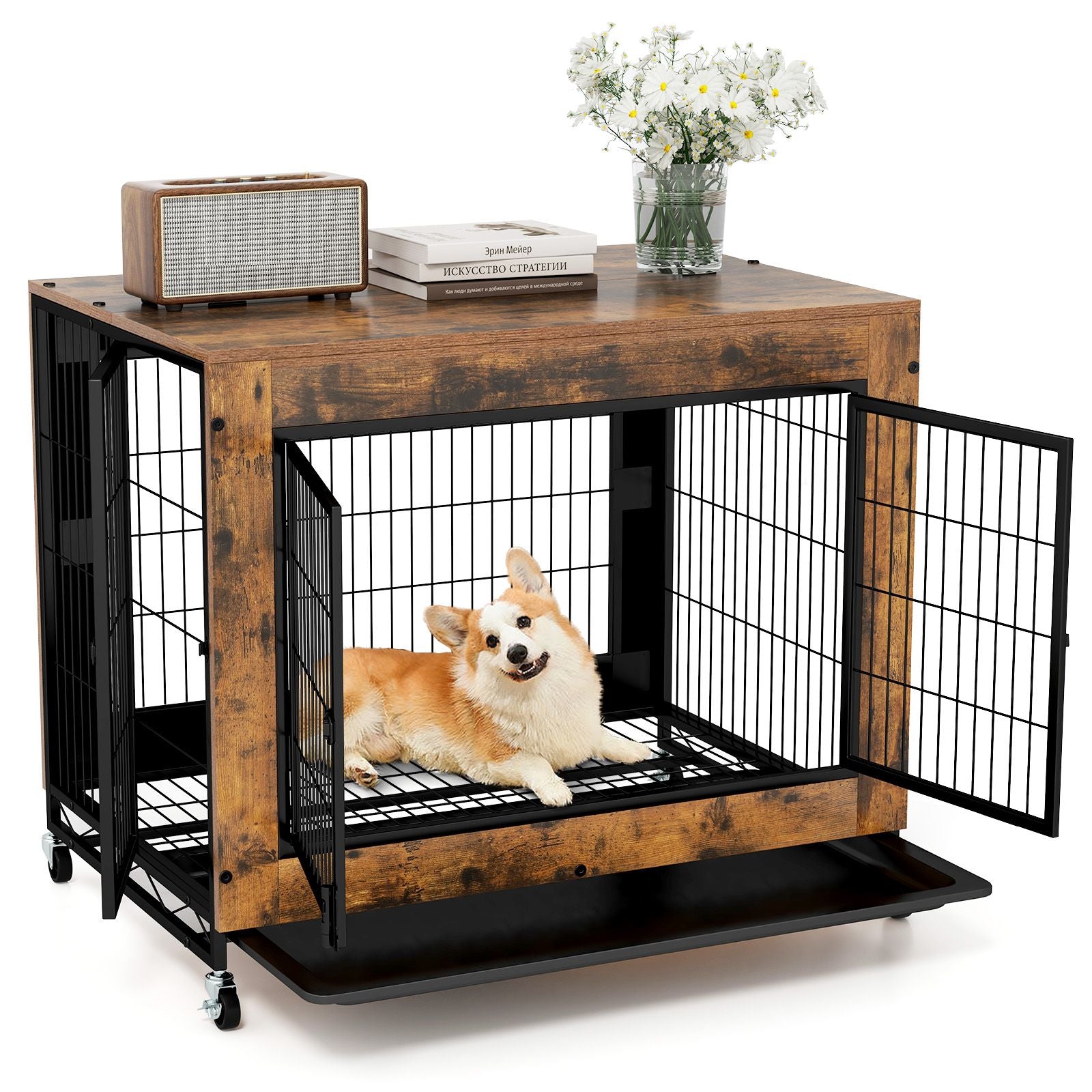 Industrial Dog Kennel with Flip-up Top 3 Lockable Doors
