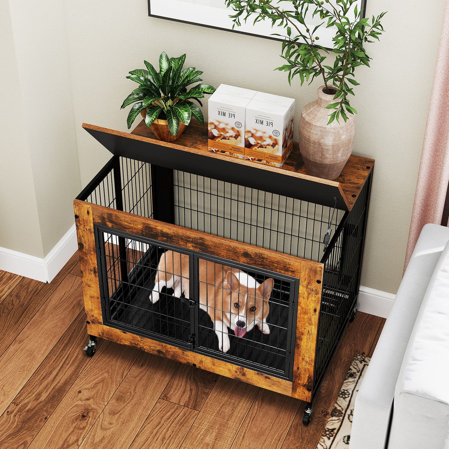 Industrial Dog Kennel with Flip-up Top 3 Lockable Doors