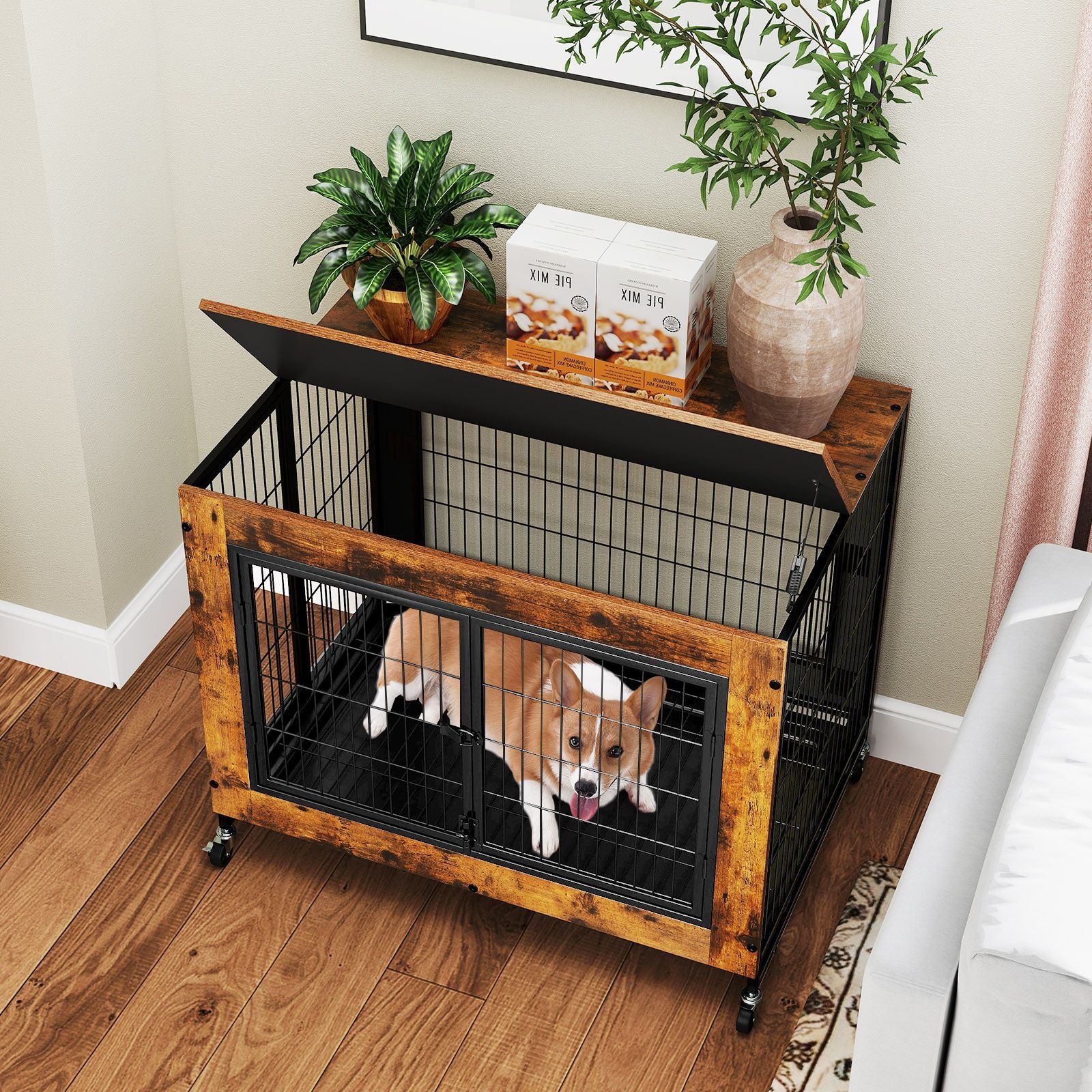 Industrial Dog Kennel with Flip-up Top 3 Lockable Doors