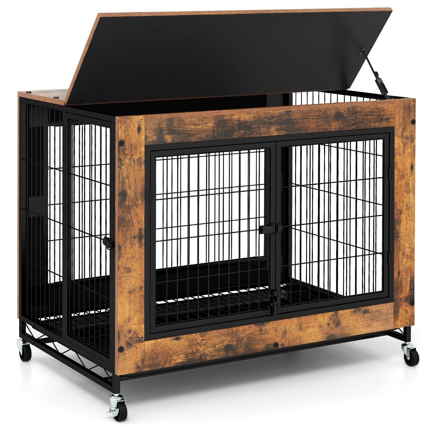 Industrial Dog Kennel with Flip-up Top 3 Lockable Doors