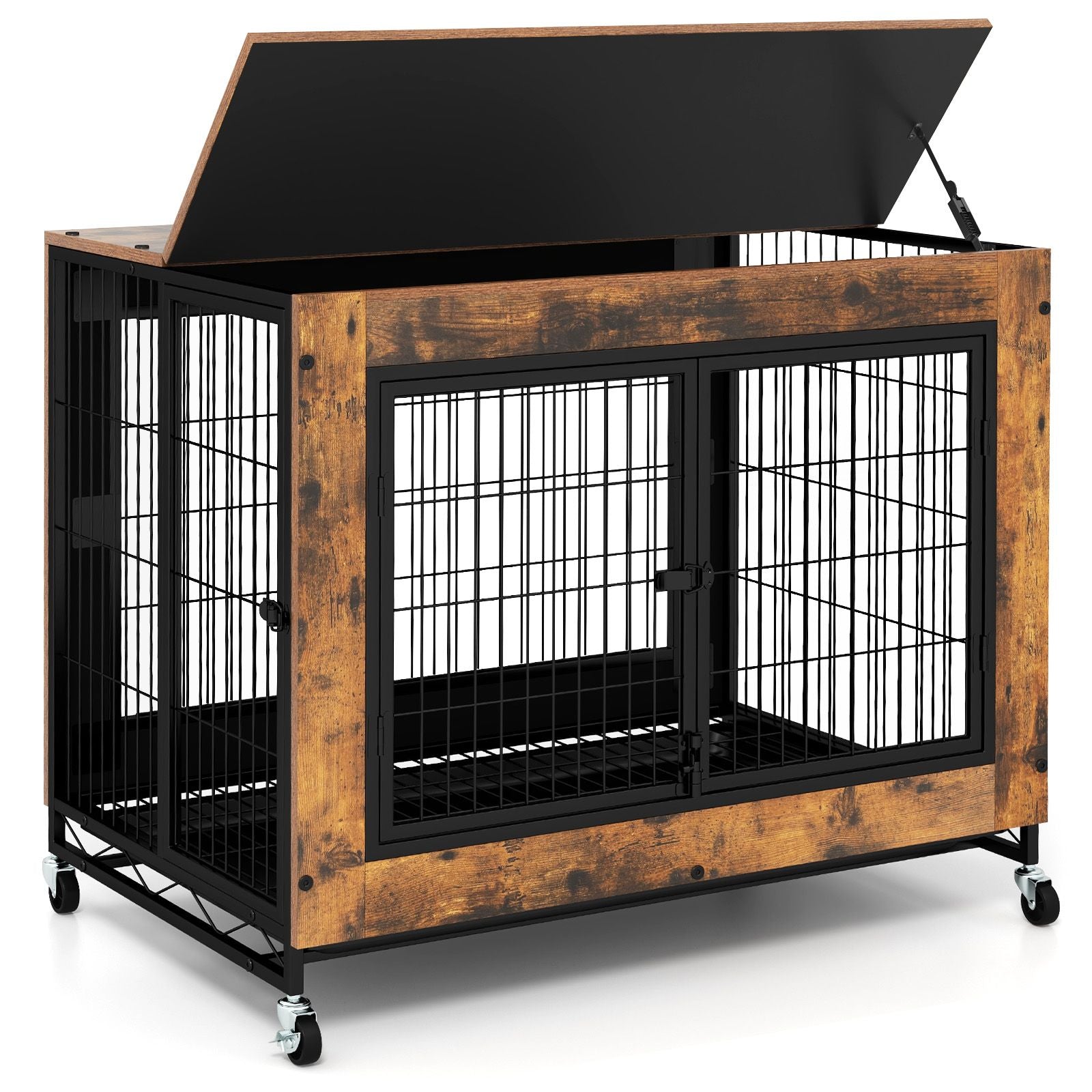 Industrial Dog Kennel with Flip-up Top 3 Lockable Doors
