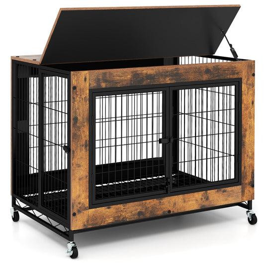 Industrial Dog Kennel with Flip-up Top 3 Lockable Doors