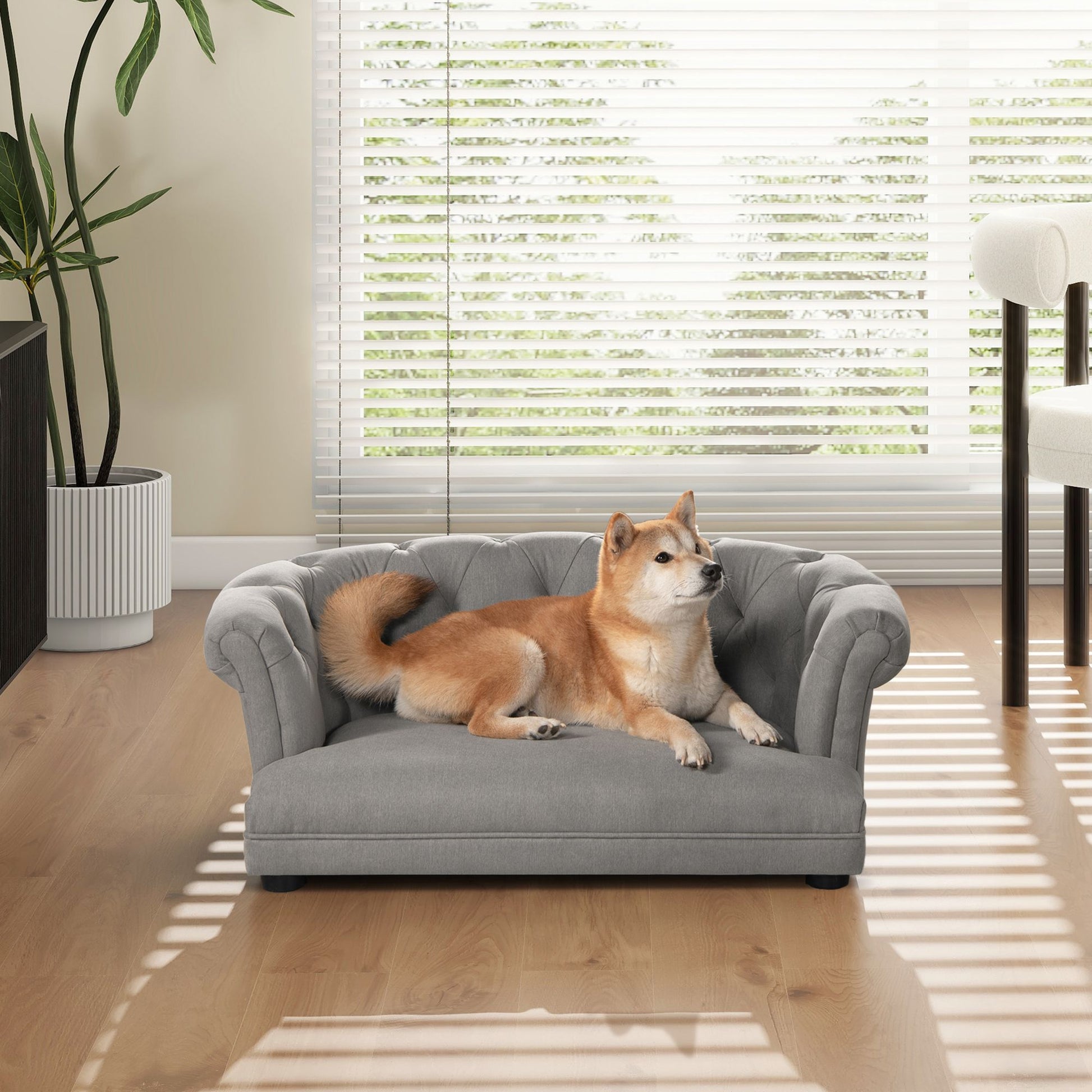 Kiki 36.5" Chesterfield Dog Sofa Bed, Medium, Uptown Gray Stain