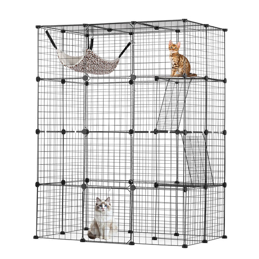 Large 4-Tier Cat Cage, 41 X 28 X 55", Detachable Metal Wire Cat