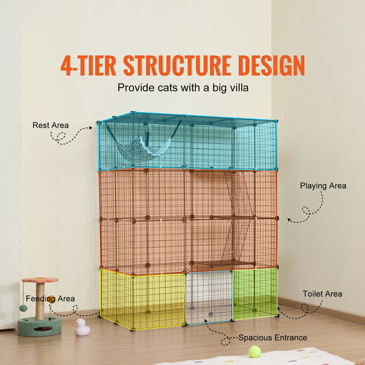 Large 4-Tier Cat Cage, 41 X 28 X 55", Detachable Metal Wire Cat
