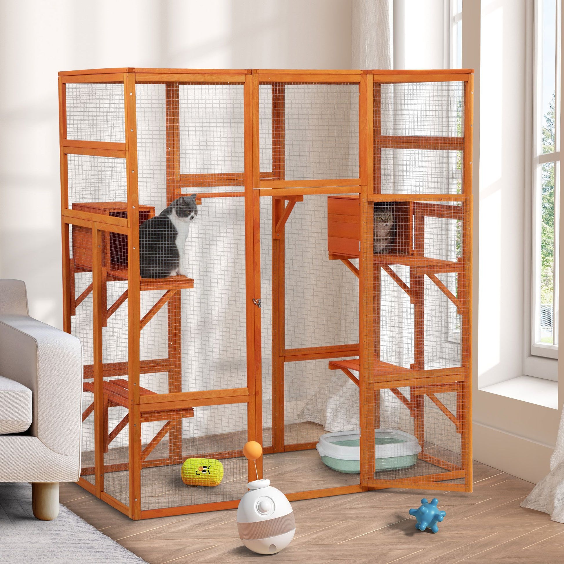 Large Cat Enclosure with 5 Perches, 2 Condos and 1 Lockable Door