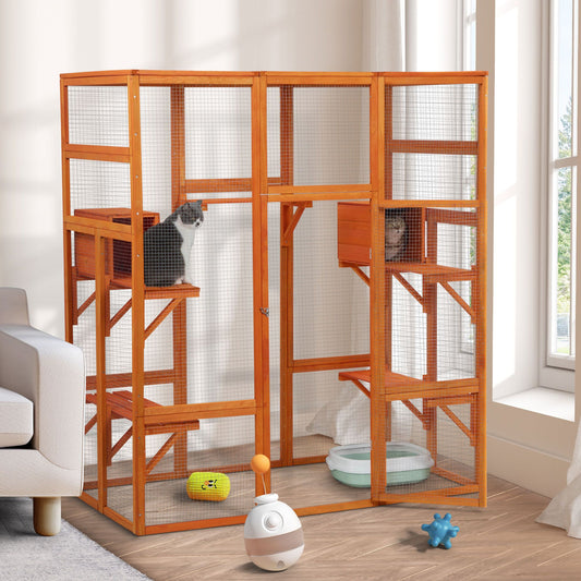 Large Cat Enclosure with 5 Perches, 2 Condos and 1 Lockable Door