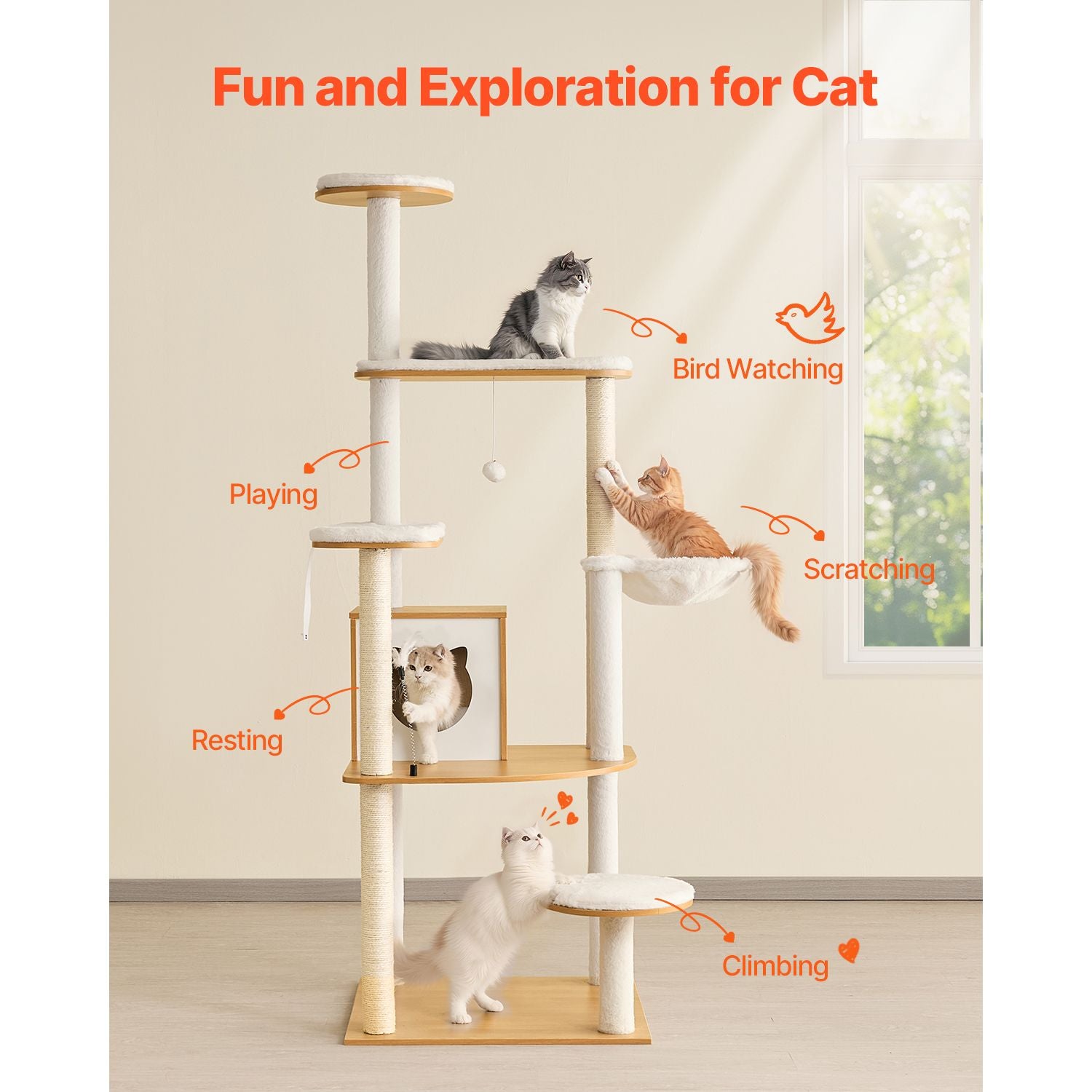 Large Cat Tree, 68.9 Inches Tall, Cat Tower, Multi-Level Cat Condo