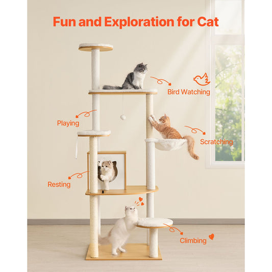 Large Cat Tree, 68.9 Inches Tall, Cat Tower, Multi-Level Cat Condo