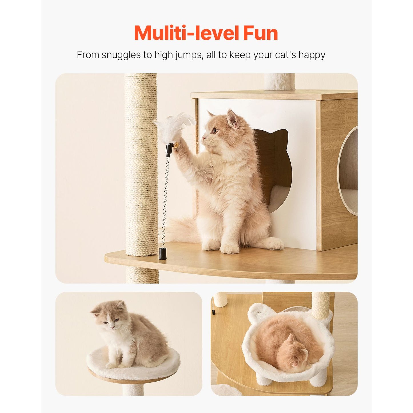 Large Cat Tree, 68.9 Inches Tall, Cat Tower, Multi-Level Cat Condo