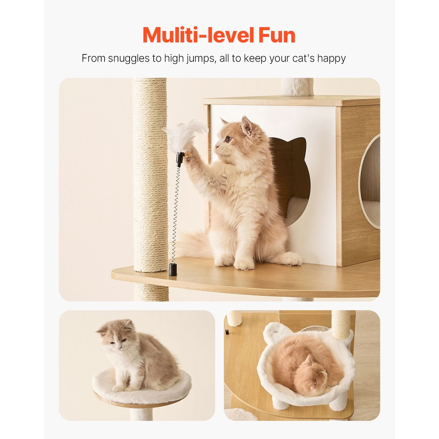 Large Cat Tree, 68.9 Inches Tall, Cat Tower, Multi-Level Cat Condo