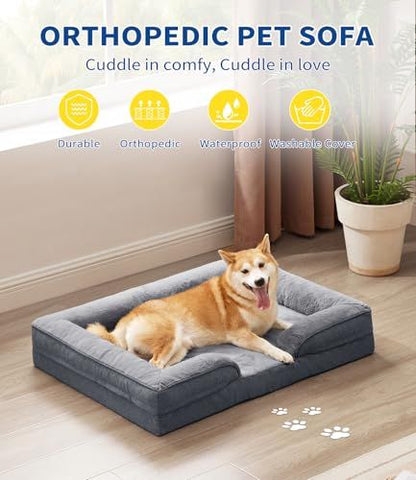 Large Dog Bed, Orthopedic Dog Sofa Egg-Crate Foam 38" Pet Couch Bed