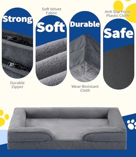 Large Dog Bed, Orthopedic Dog Sofa Egg-Crate Foam 38" Pet Couch Bed
