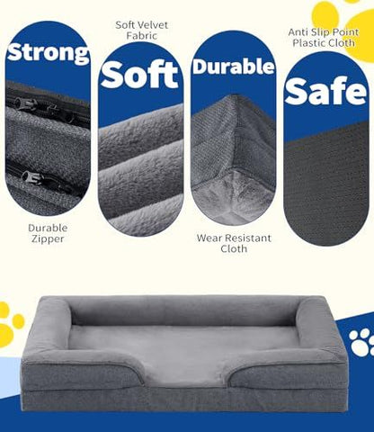Large Dog Bed, Orthopedic Dog Sofa Egg-Crate Foam 38" Pet Couch Bed