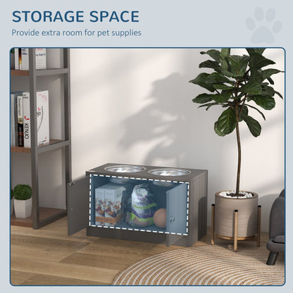 Large Elevated Dog Bowls with 44L Storage Cabinet, Raised Pet Food