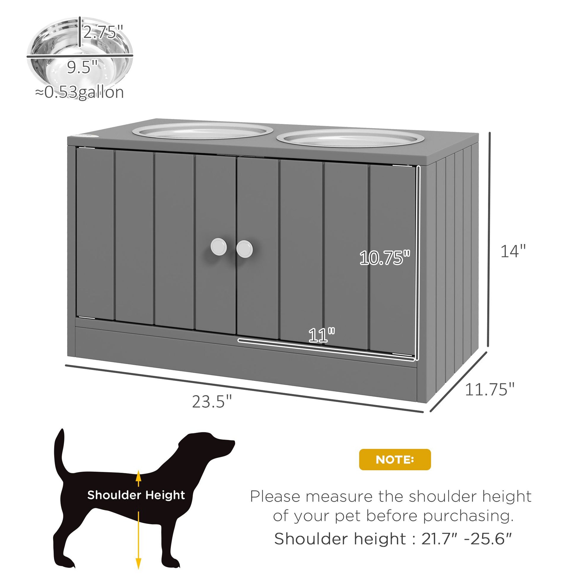 Large Elevated Dog Bowls with 44L Storage Cabinet, Raised Pet Food