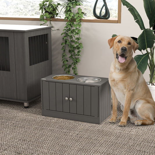 Large Elevated Dog Bowls with 44L Storage Cabinet, Raised Pet Food