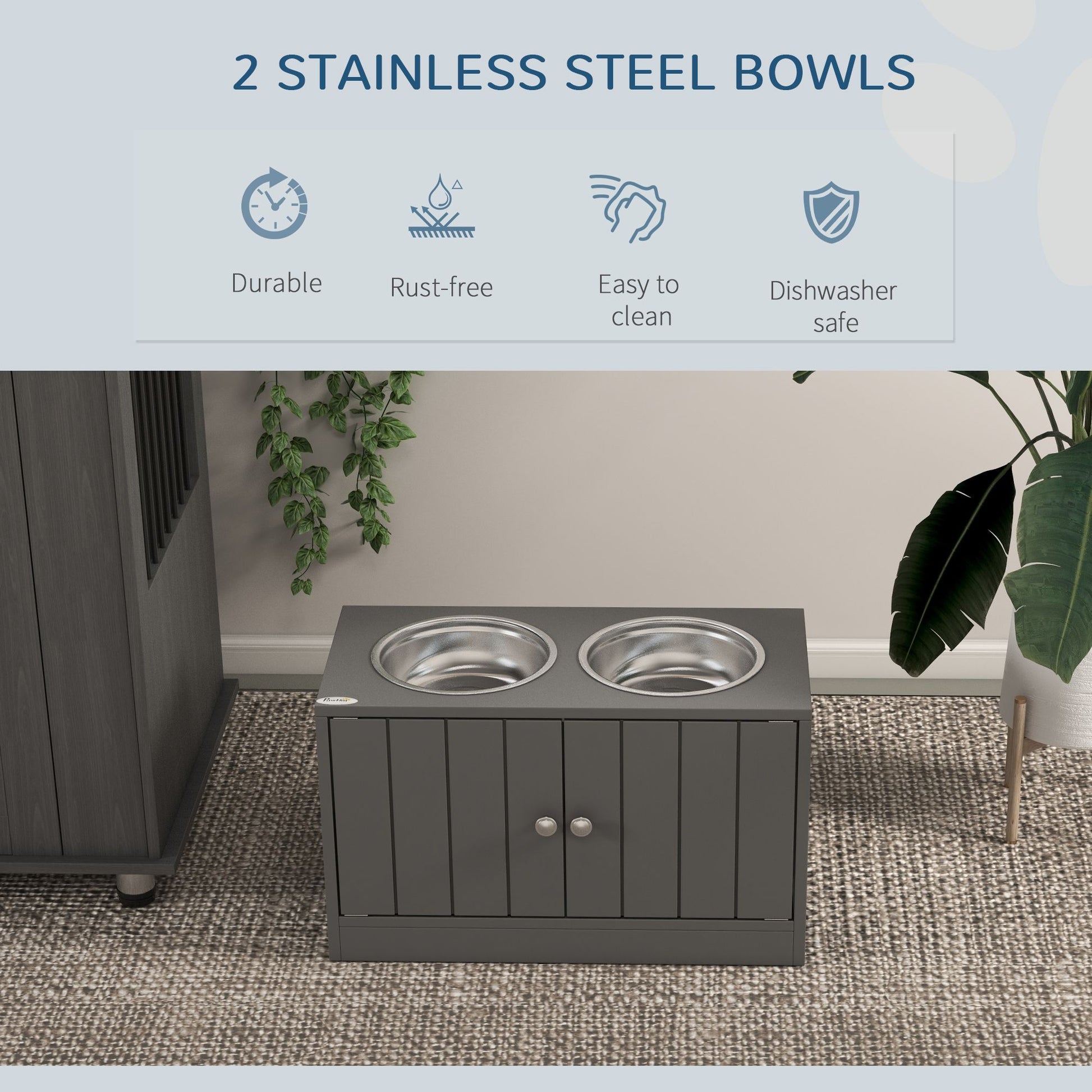 Large Elevated Dog Bowls with 44L Storage Cabinet, Raised Pet Food