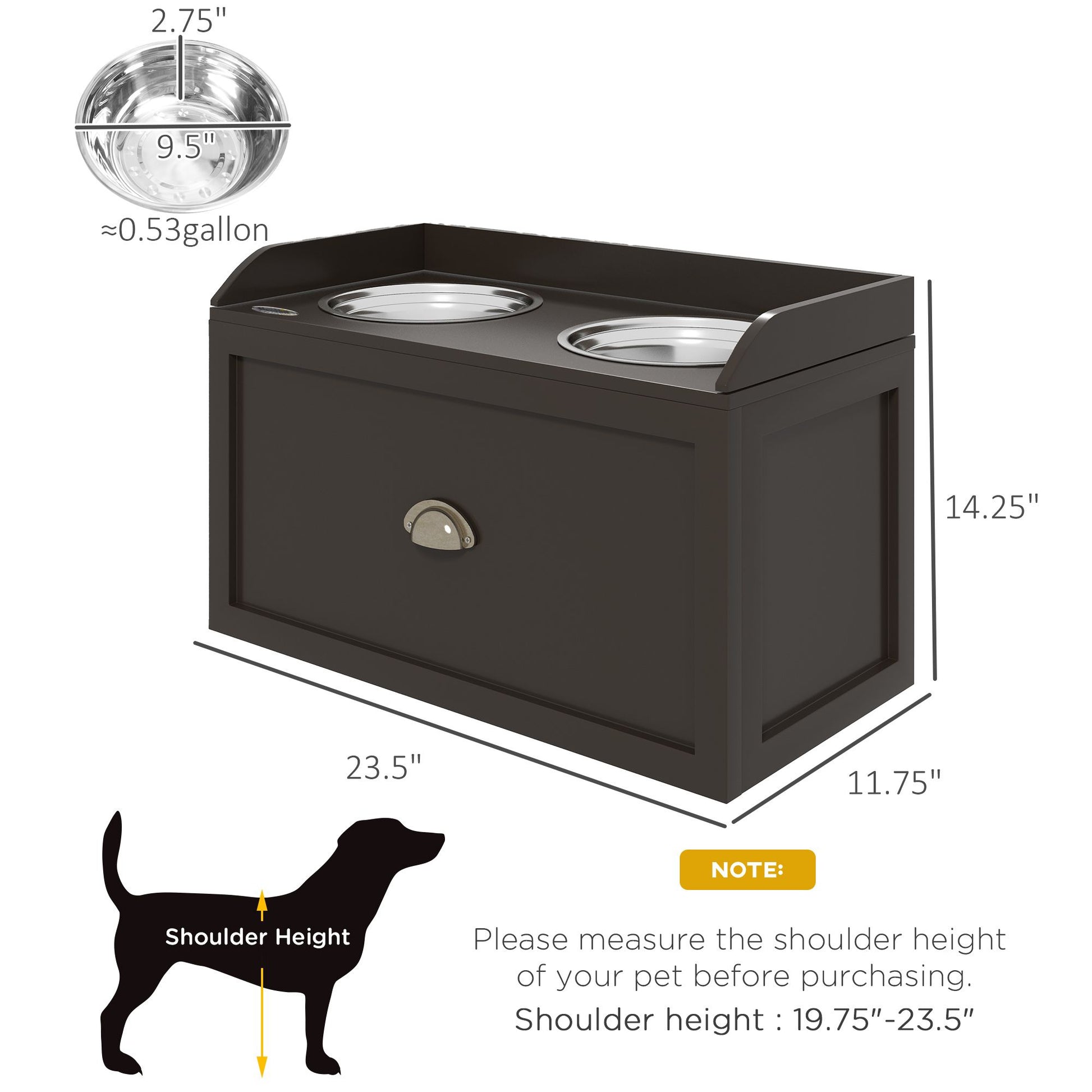 Large Elevated Dog Bowls with Storage Drawer Containing 21L