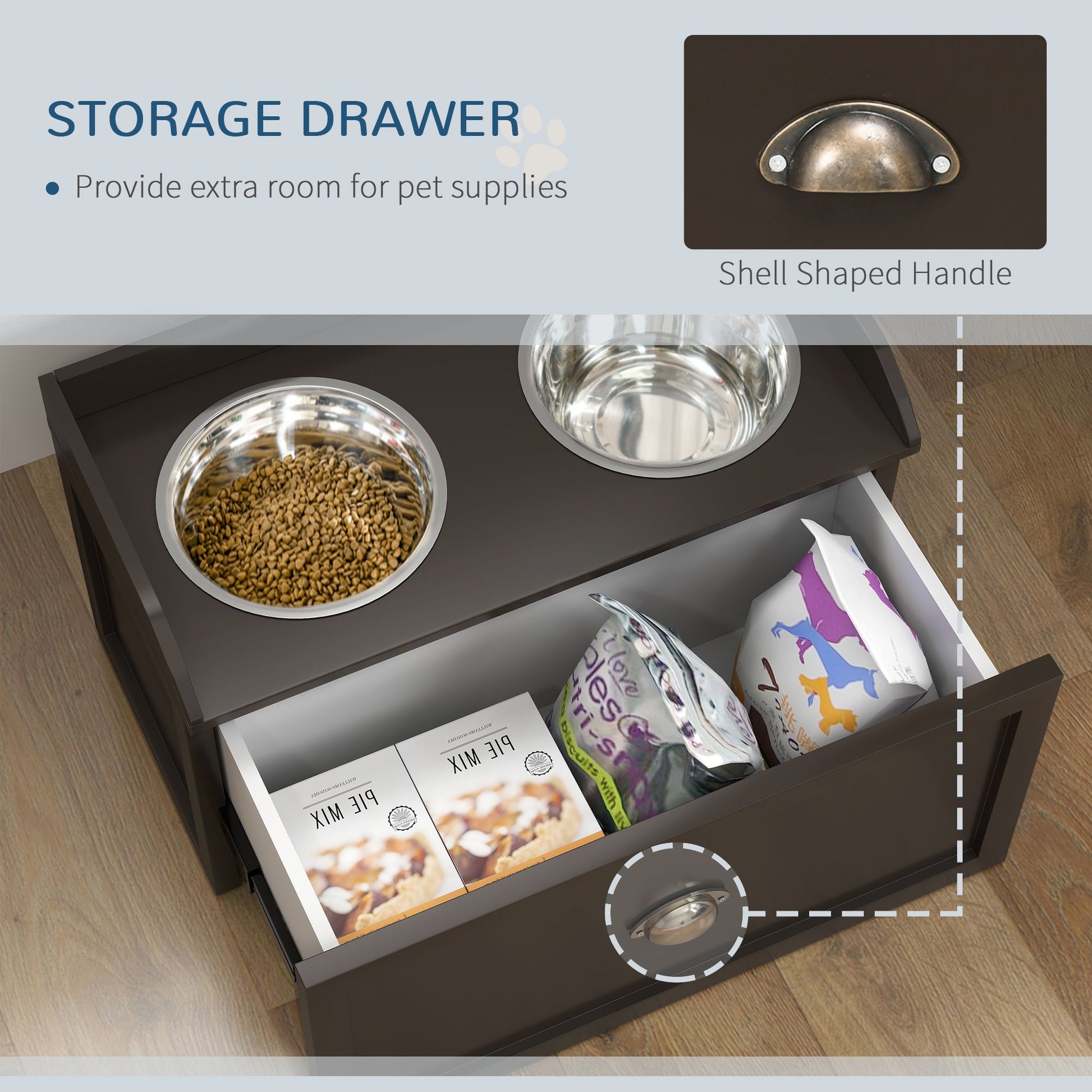 Large Elevated Dog Bowls with Storage Drawer Containing 21L