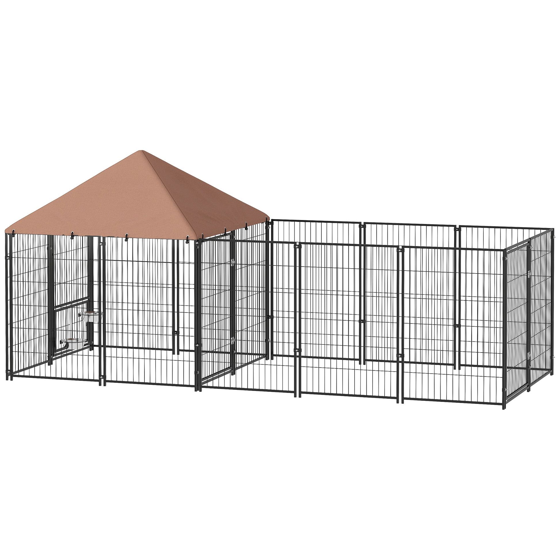 Large Outdoor Dog Kennel with Rotating & Adjustable Height Bowls