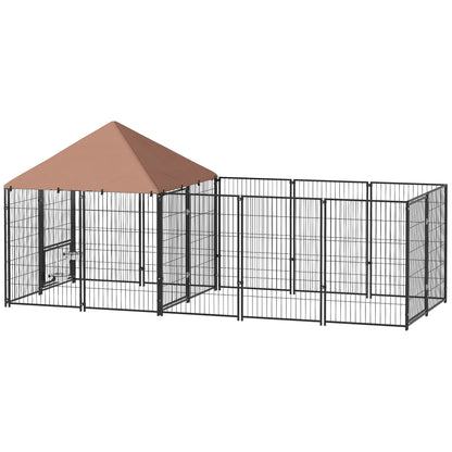 Large Outdoor Dog Kennel with Rotating & Adjustable Height Bowls