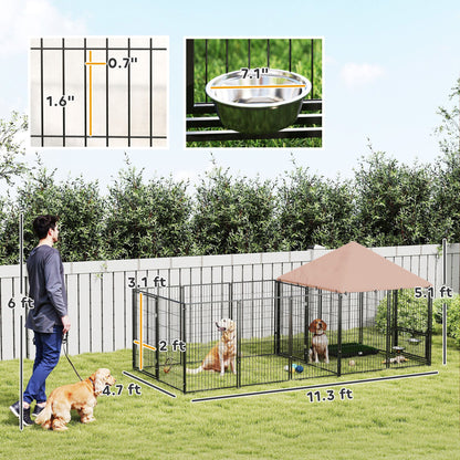 Large Outdoor Dog Kennel with Rotating & Adjustable Height Bowls