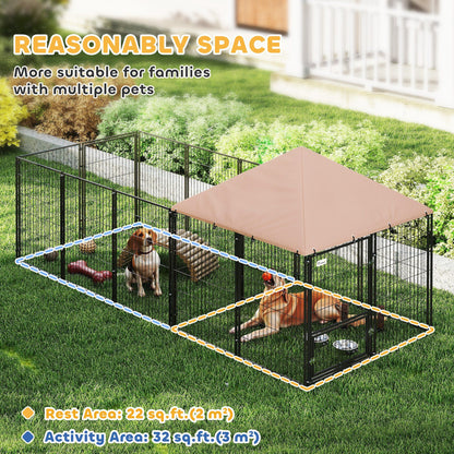 Large Outdoor Dog Kennel with Rotating & Adjustable Height Bowls