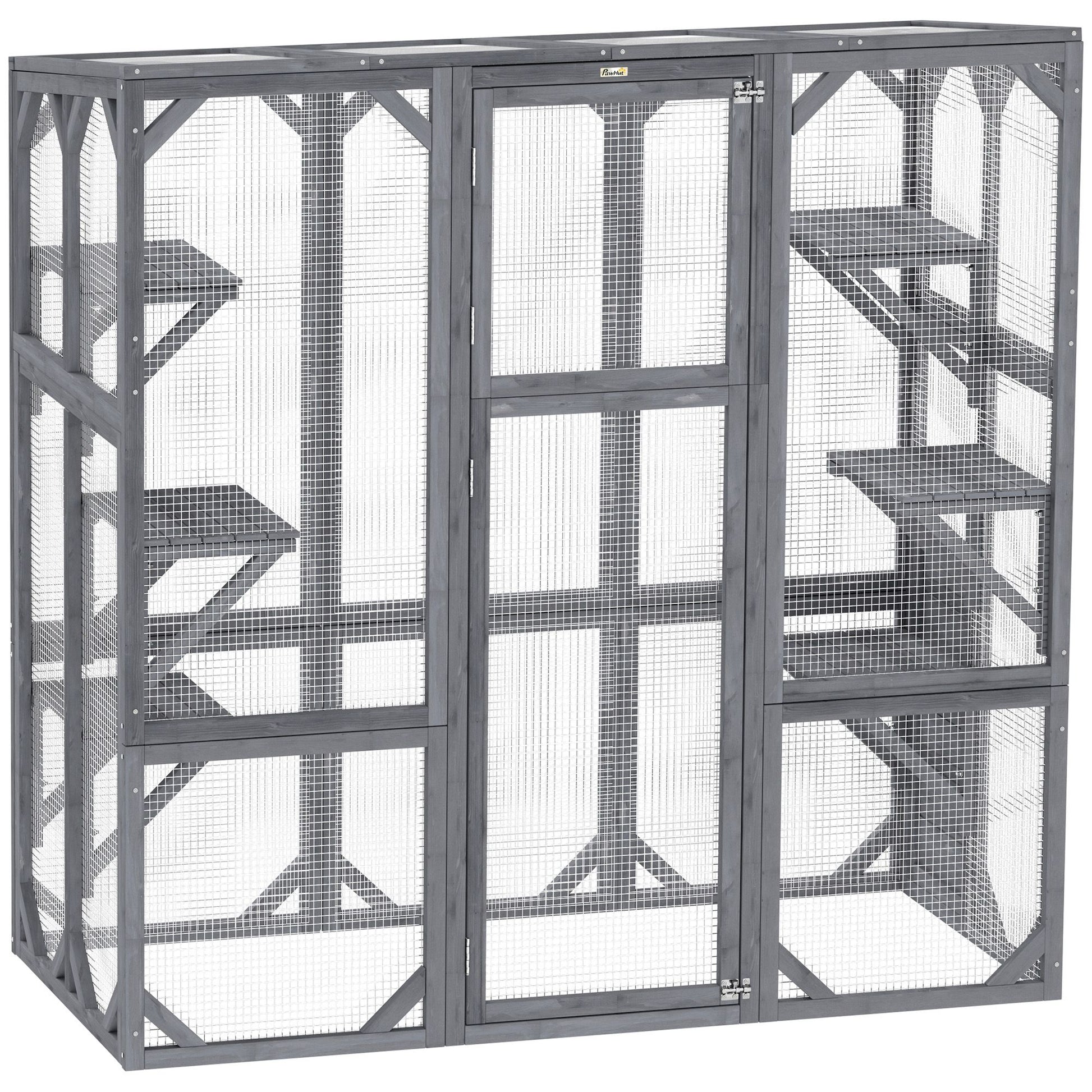 Large Wooden Catio Outdoor with 6 Jumping Platforms, Sunshine Panel