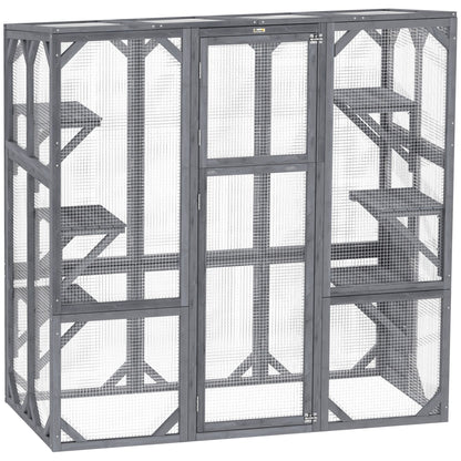 Large Wooden Catio Outdoor with 6 Jumping Platforms, Sunshine Panel