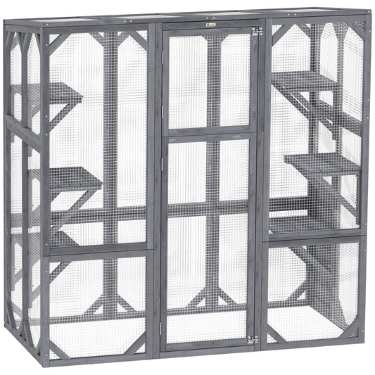 Large Wooden Catio Outdoor with 6 Jumping Platforms, Sunshine Panel