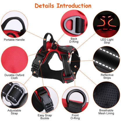 Light up Dog Harness Rechargeable LED Dog Harness No Pull Lighted