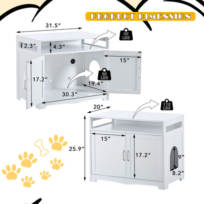 Litter Box Enclosure, Cat Litter Box Furniture with Hidden Plug, 2